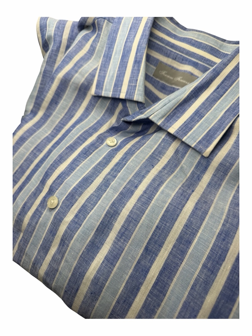 Toscano Firenze XL 100% linen coastal color blue stripes long sleeve